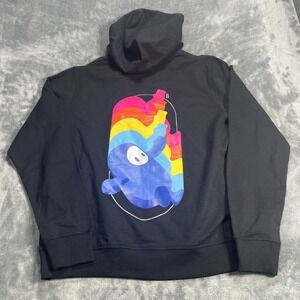 Fall Guys Graphic Hoodie Men M Epic Game Black Fleece Full Zip Colorful Abstract